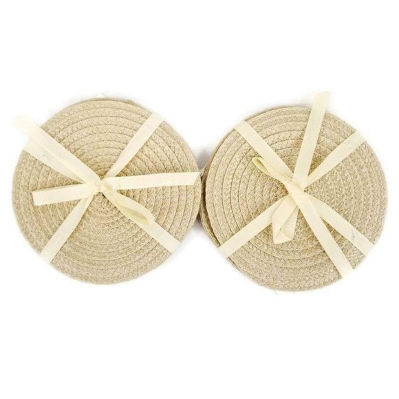 Destination Summer Coaster Set Tan Indoor Outdoor Round Lot of 8 Wipe Clean NEW - Picture 3 of 5